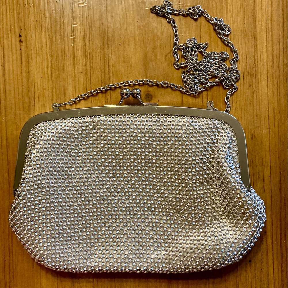 Jessica McClintock Silver Mesh Evening Clutch/Crossbody Bag
